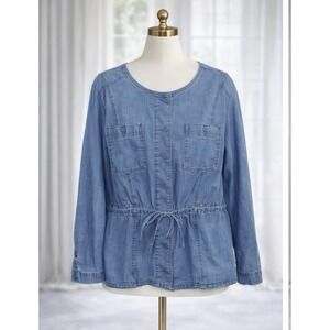 Lane Bryant Denim Utility Jacket Long Line Cinched Waist Lyocell Stretch Size 28